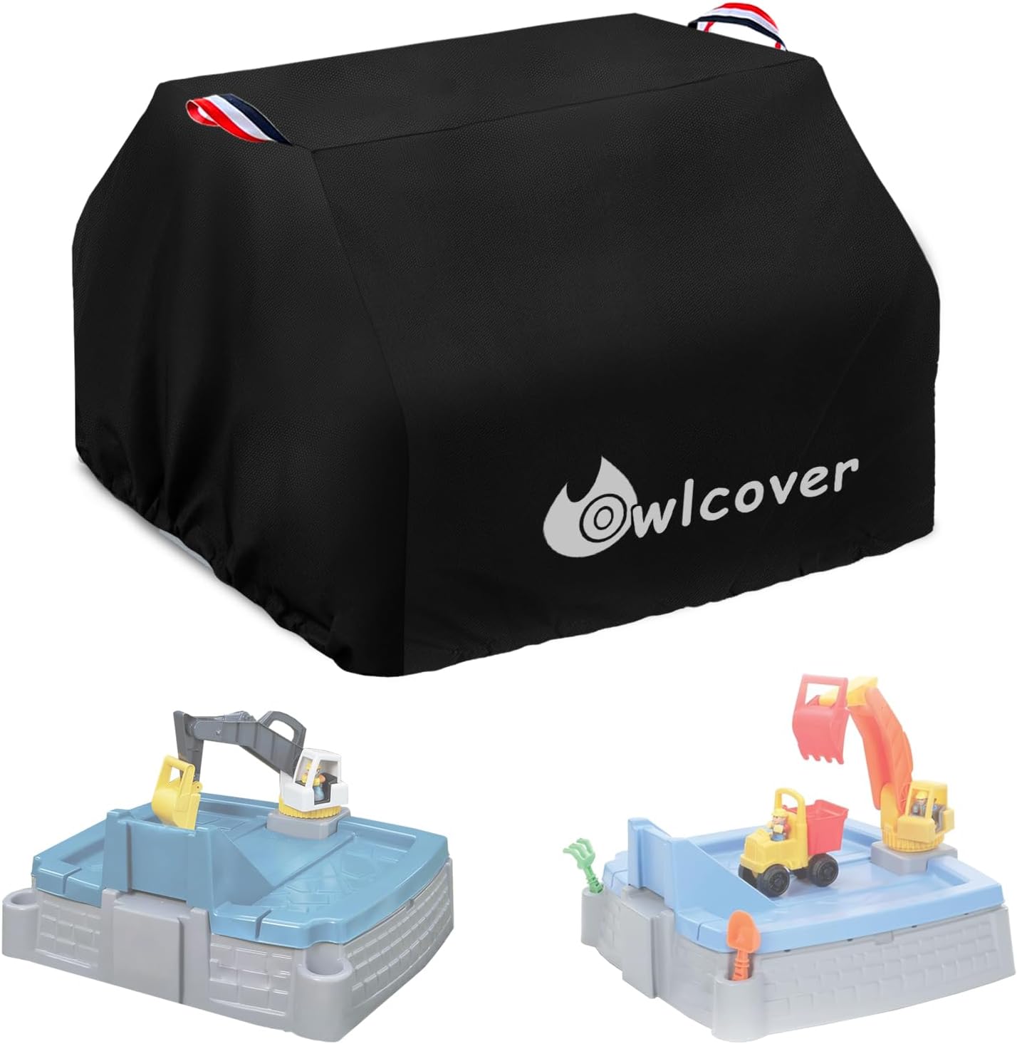 Owlcover Kids Sandbox Cover front view shielding outdoor children toys from rain.
