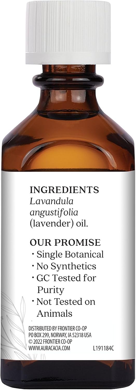 Aura Cacia pure lavender oil label and cap detail