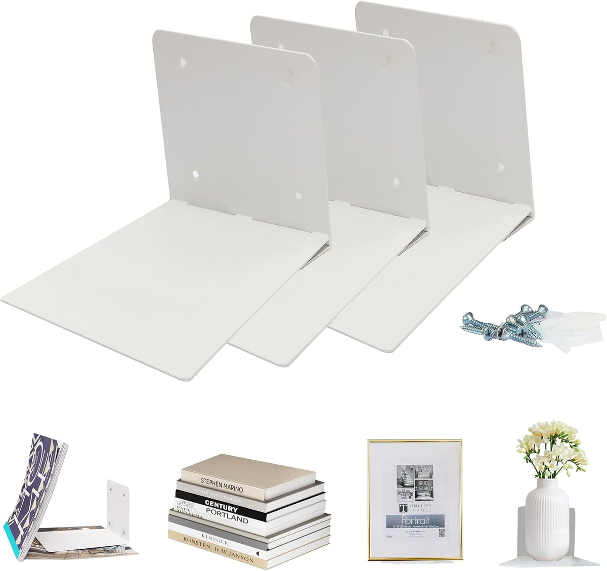 STORAGE MANIAC Invisible Floating Bookshelves Wall Mounted White | Heavy-Duty Steel Floating Book Shelves Hidden Bookshelf Hanging Shelf for Bedroom Living Room Office | Large 4-Pack - Image 10