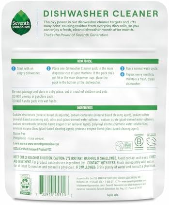 Seventh Generation dishwasher cleaner pack being placed in machine