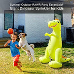 Float Joy inflatable Tyrannosaurus Rex yard water toy spraying water from its nose during a summer party