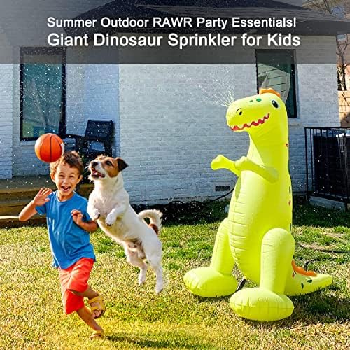 Float Joy inflatable Tyrannosaurus Rex yard water toy spraying water from its nose during a summer party