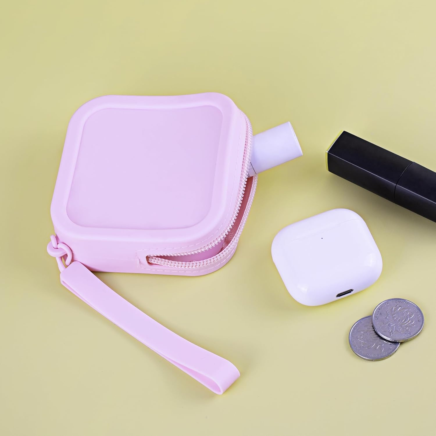 Small Silicone Pouch, Multifunctional Silicone Mini Makeup Bag Pouch for Purse, Small Portable Cosmetic Travel Bag Zipper Pouches for Travel Lipstick Cards Earphones Keys(Pink) - Image 1