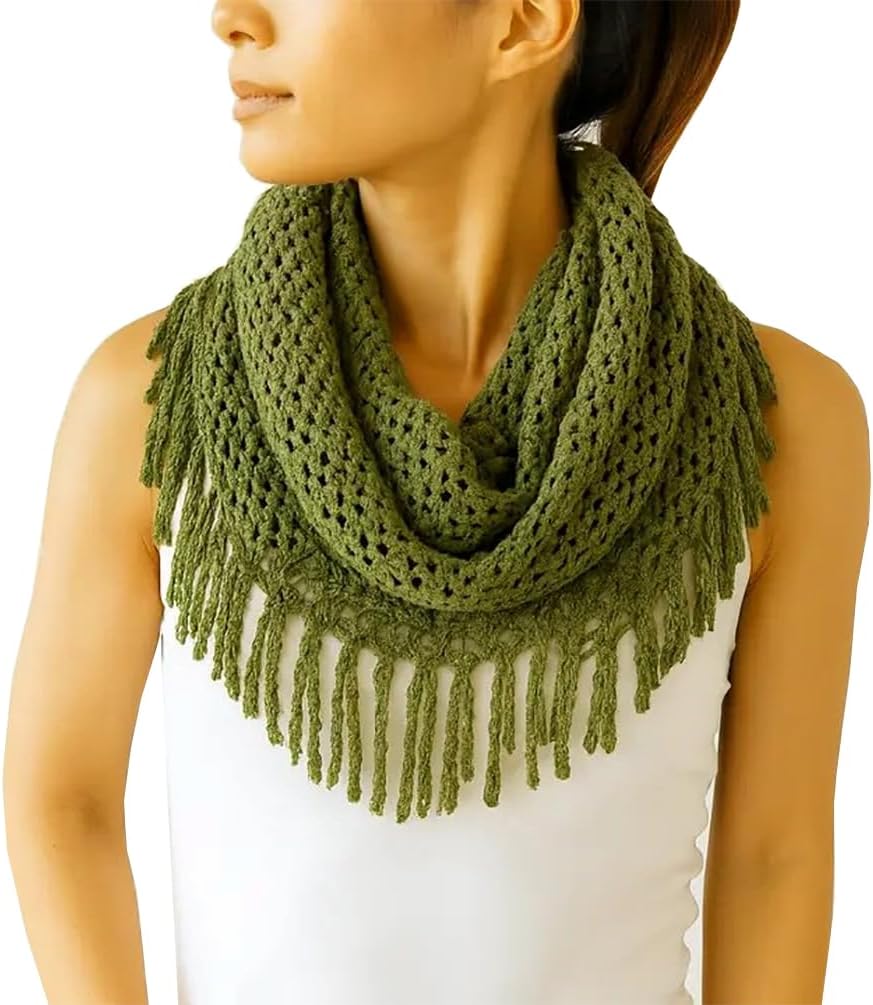 stylesilove Two Tone Womens Winter Warm Mini Tube Infinity Scarf With Fringe - Image 10