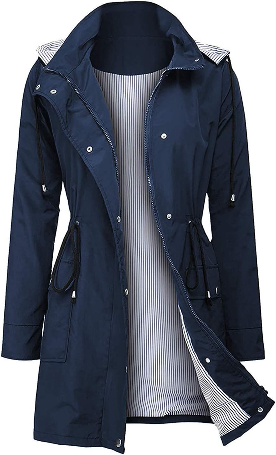 Arthas Women Light Rain Jacket Waterproof Active Outdoor Trench Raincoat with Hood Lightweight Plus Size for Girls - Image 10