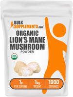 BulkSupplements Hericium erinaceus organic powder fine texture detailed view.