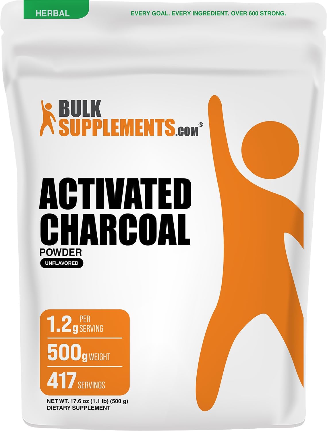 BulkSupplements activated charcoal nutritional supplement packaging dimensions and size