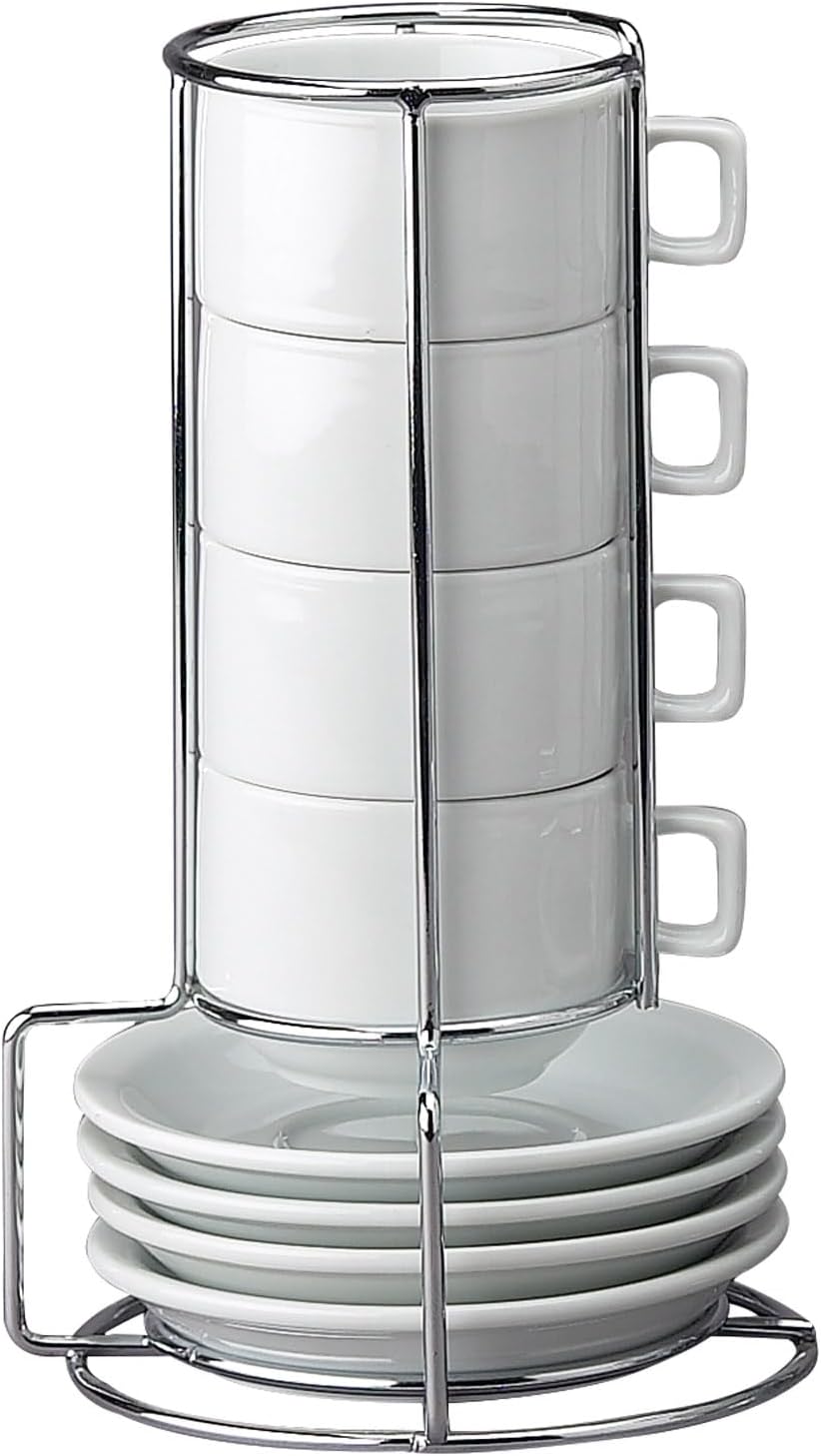 HIC Kitchen stackable espresso coffee set front view with chrome stand