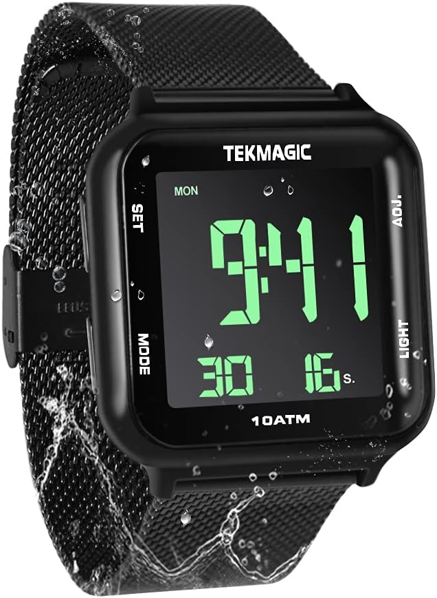 Tekmagic 100M waterproof scuba diving watch front view digital display