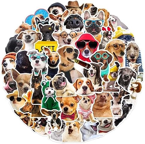 Durable vinyl dog stickers displayed on a travel suitcase