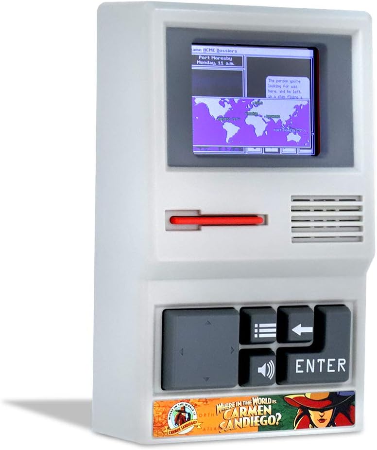 Basic Fun Carmen Sandiego handheld electronic game front view retro toy