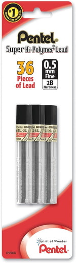 Pentel Super Hi-Polymer 2B Lead Refill - 0.5mm, Pack of 36 - Image 1