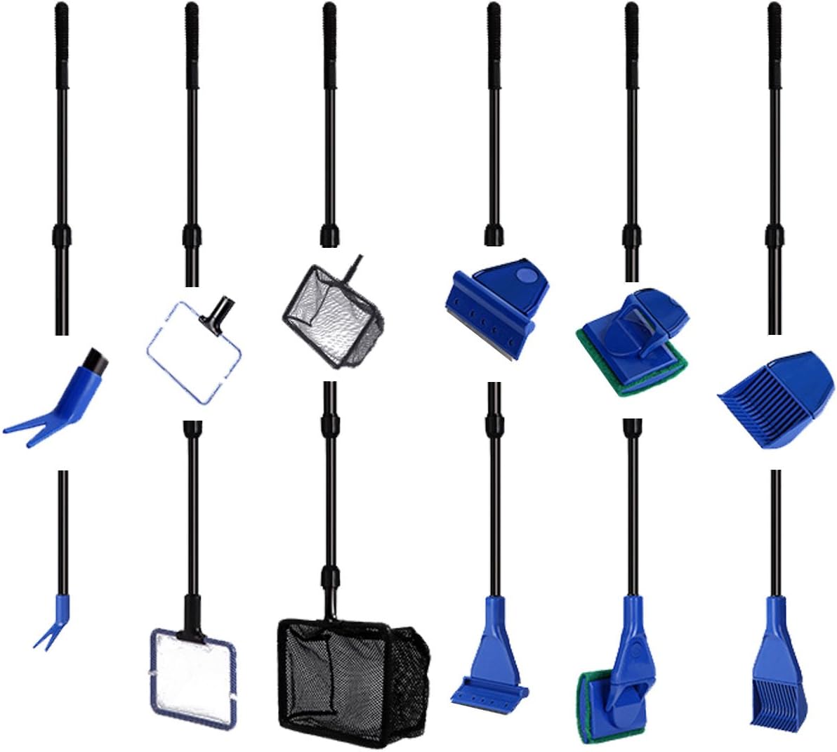 JZMYXA fish tank cleaning kit with telescopic handle extended to full length