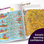Full view of the two paperback activity books containing 144 total pages of skill-building entertainment.