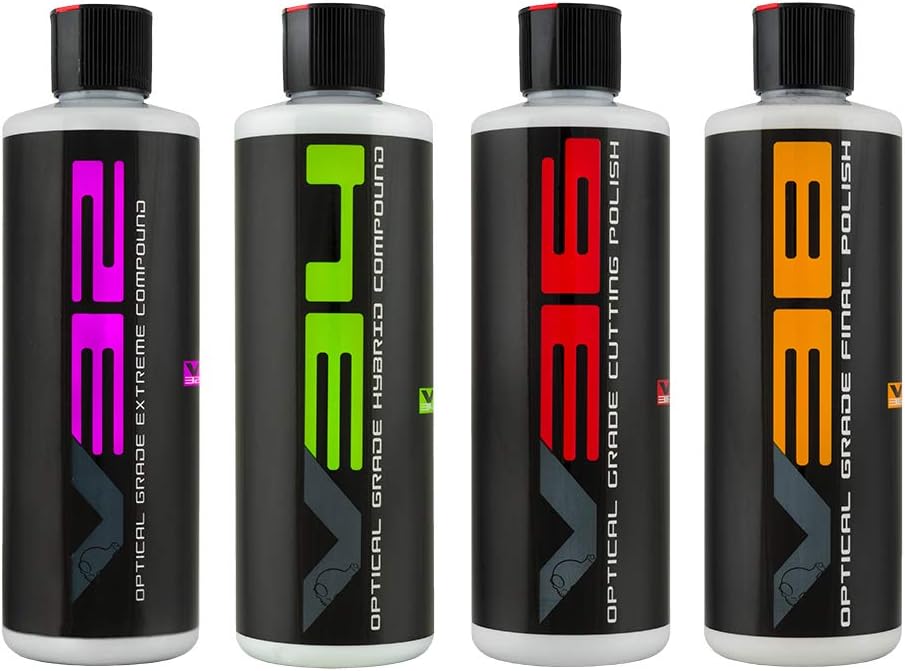 Chemical Guys V Line Car Polish and Compound Kit front view showing four bottles of paint correction system.