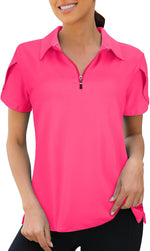 Viracy Womens Golf Polo Shirts 1/4 Zip Up Overlap Short Sleeve Quick Dry Workout Tops - Image 13