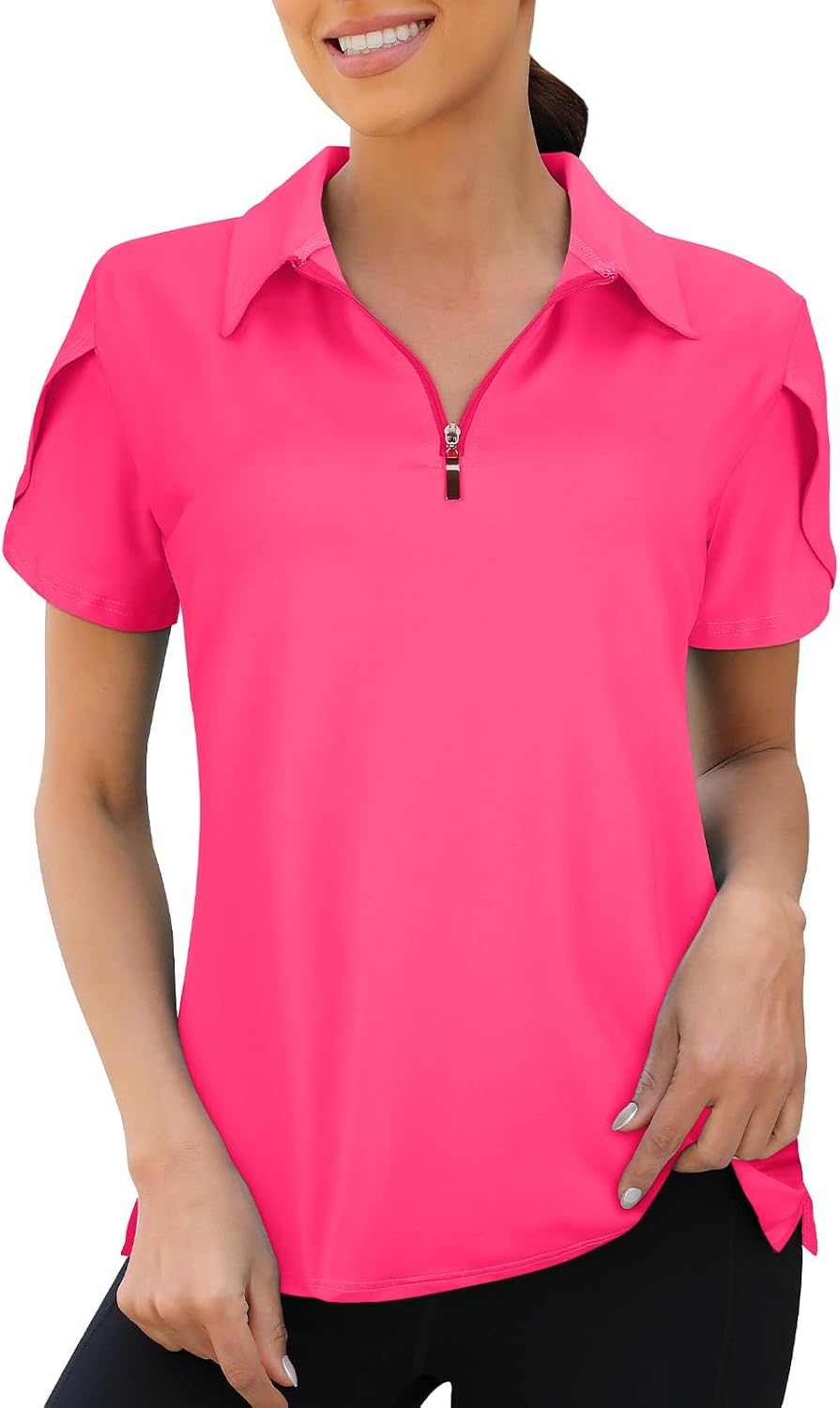 Viracy Womens Golf Polo Shirts 1/4 Zip Up Overlap Short Sleeve Quick Dry Workout Tops - Image 13