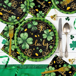 Close up of shamrock pattern on Rakuto disposable party plates