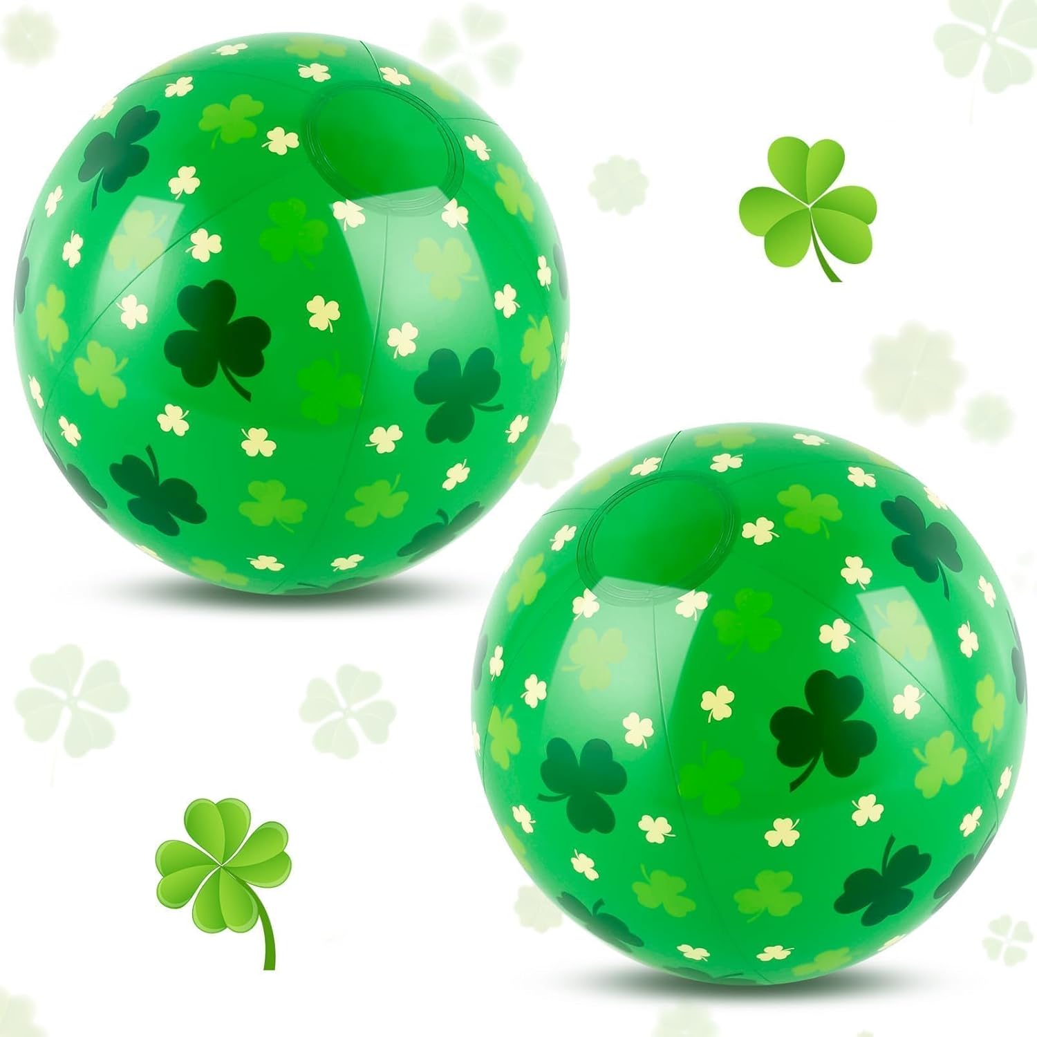 AXBMM Saint Patricks Day inflatable ball front view featuring green shamrock prints