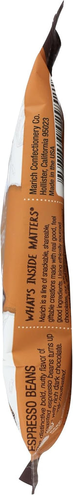 Marich dark chocolate espresso snack paired next to a gourmet coffee cup.