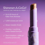 Close up look of the smooth texture and metallic sparkle of the Garden shade eyeshadow stick.