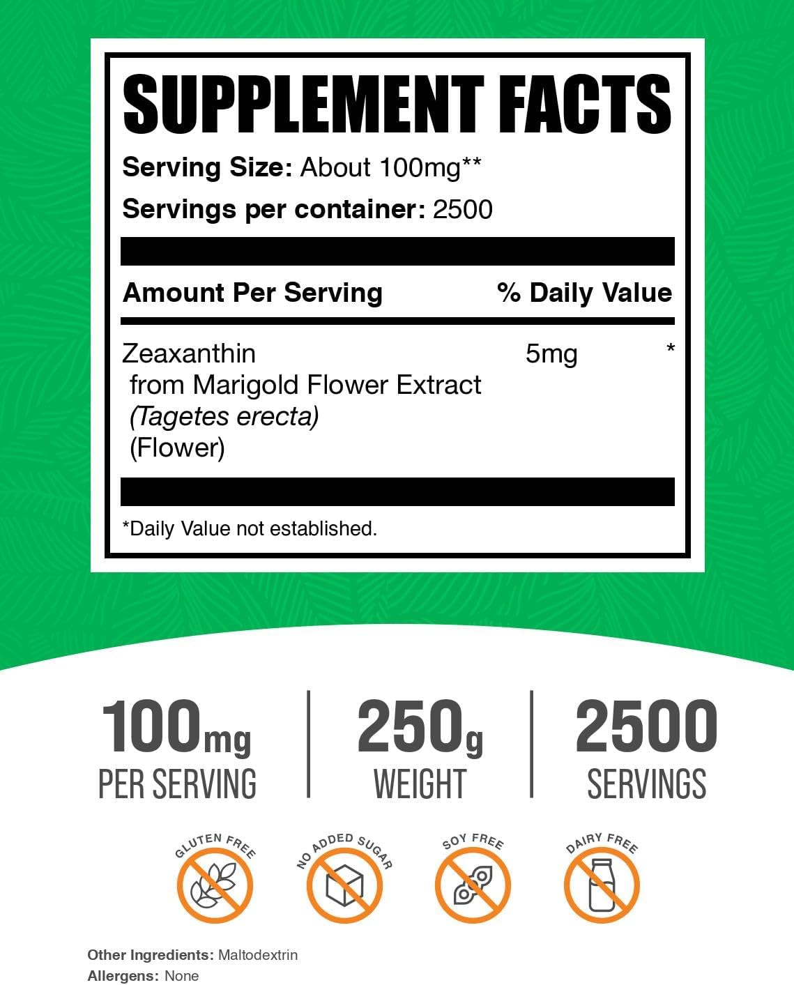 BulkSupplements Zeaxanthin powder label details