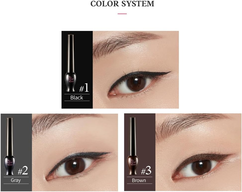 Waterproof gray liquid liner bottle with cap removed revealing thin applicator tip