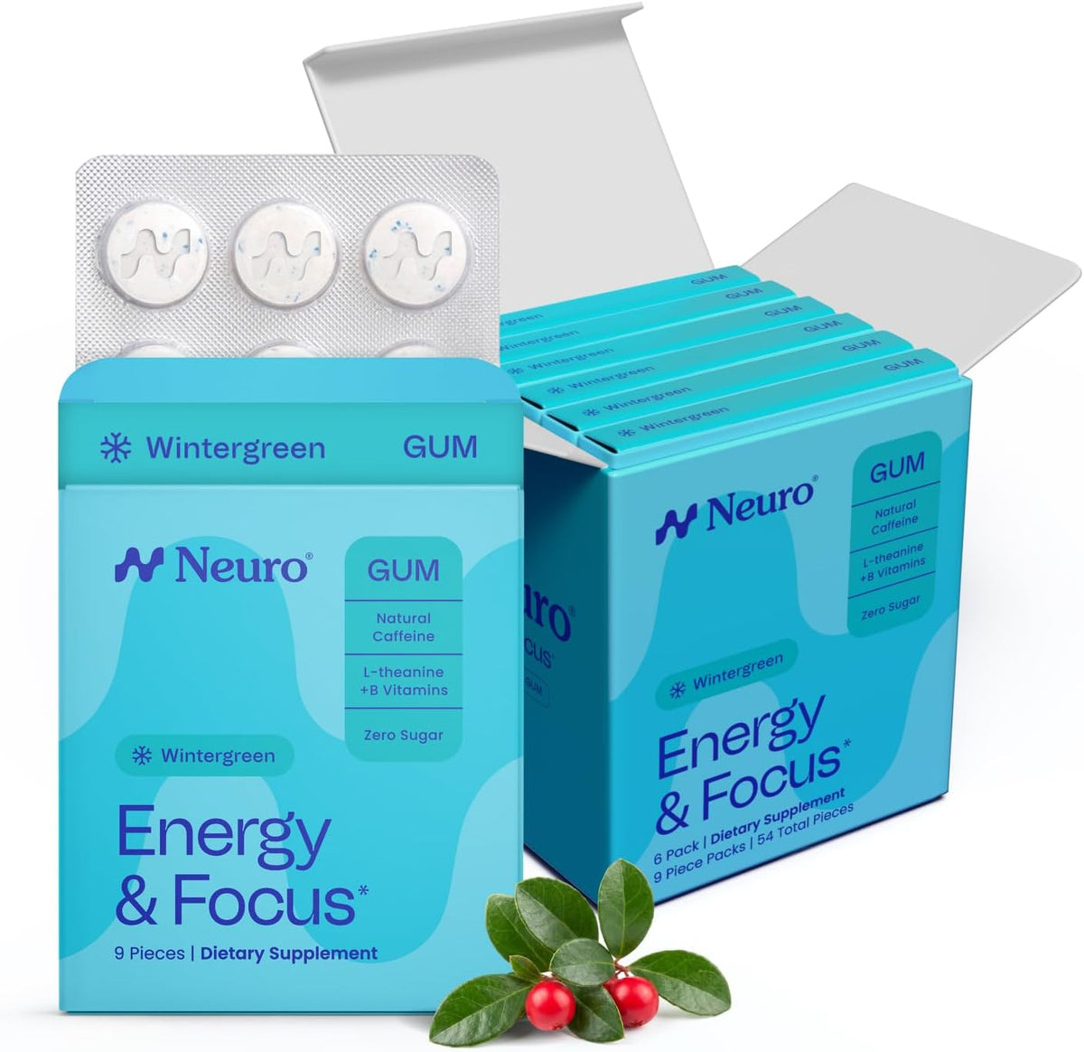 Neuro Energy & Focus Gum - Caffeine Gum with 40mg Natural Caffeine & L-Theanine - Nootropic Energy Supplement with B Vitamins - Sugar Free, Vegan - Peppermint, 90ct - Image 12