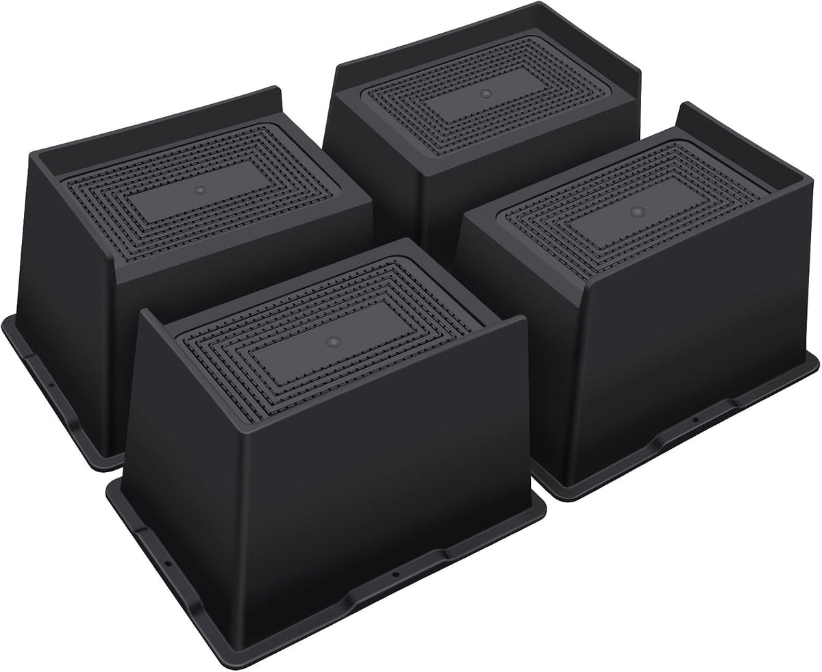 ANNKUT bed risers front view showing heavy duty black construction