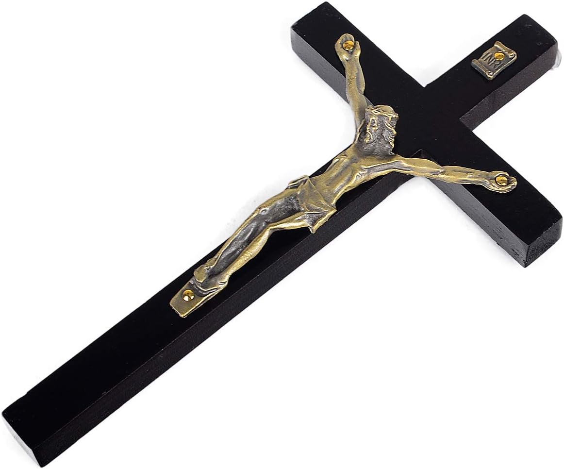 White Deer black wooden crucifix close up on corpus detail