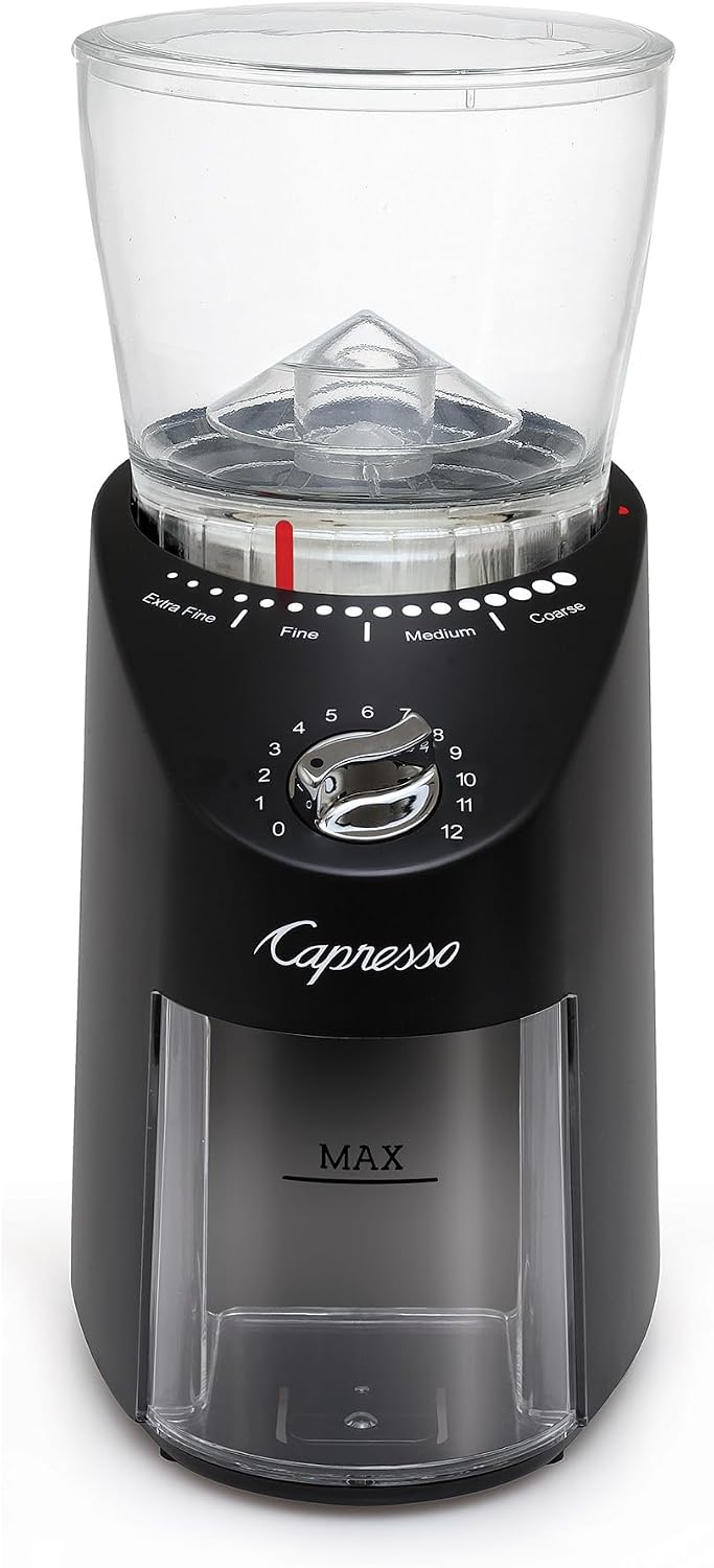 Capresso Infinity Plus electric grinder side profile