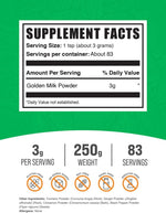 BulkSupplements turmeric and ginger golden milk powder supplement facts and ingredient list