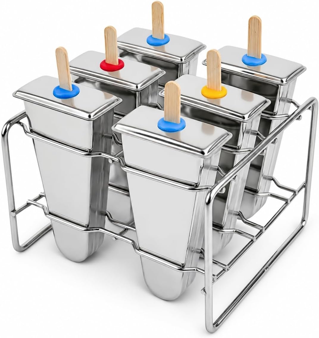 Stainless Steel Popsicle Molds, Set of 6 Ice Cream Maker, Ice Pop Molds With Holder, Metal Reusable Homemade Popsicle Molds with Sticks and Bags (Round Cup, No Slot) - Image 10