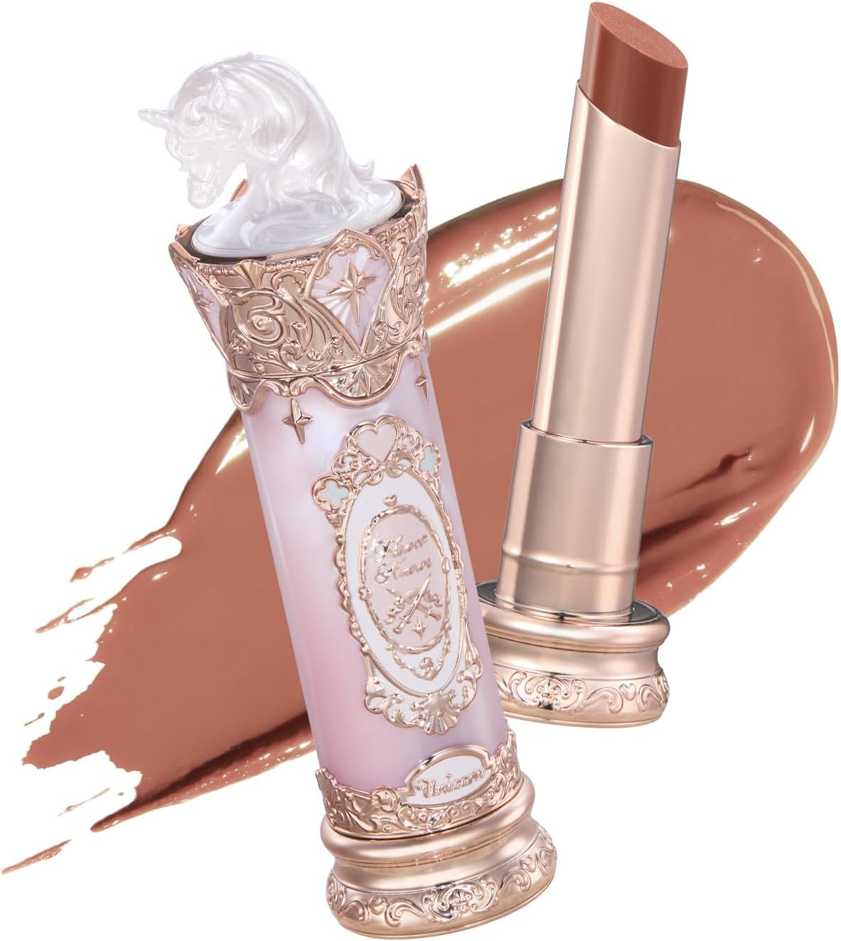 Flower Knows Knight Unicorn Glazed Lipstick, Muted Taupe Nude, Balm-Infused Hydrating Serum Formula, Sheer Glossy Finish, Vegan, 0.12 oz (U03 Ivory Knight) - Image 1