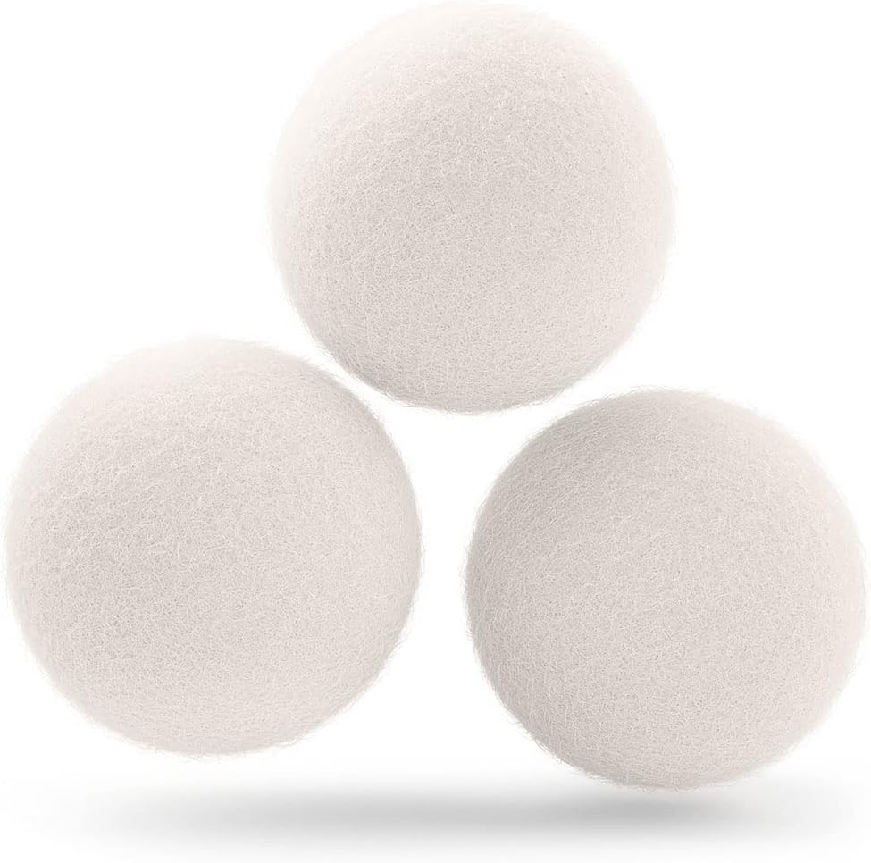 Cosy House Collection Wool Dryer Balls front view of three white premium spheres.