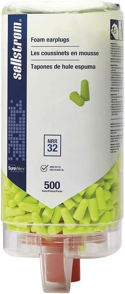 Sellstrom disposable uncorded foam ear plugs front view dispenser box