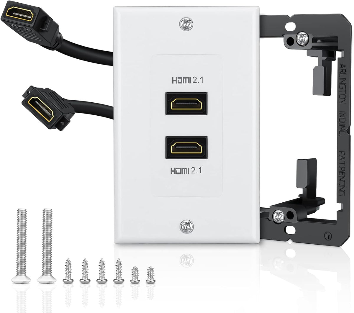 Electop HDMI wall plate front view with white dual ports