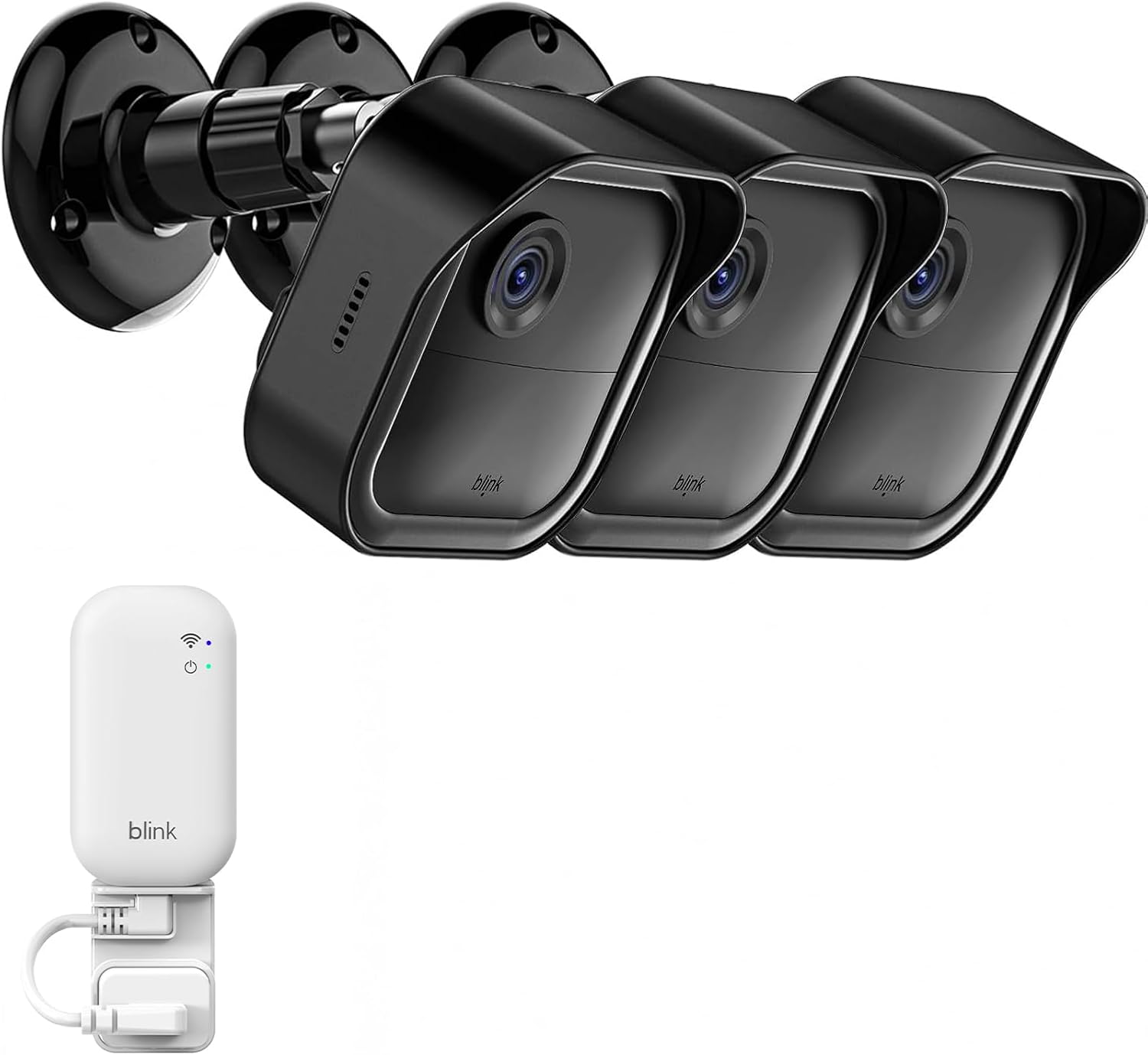 Hibezos Blink Outdoor Camera Surveillance Mount front view of three black protective housings