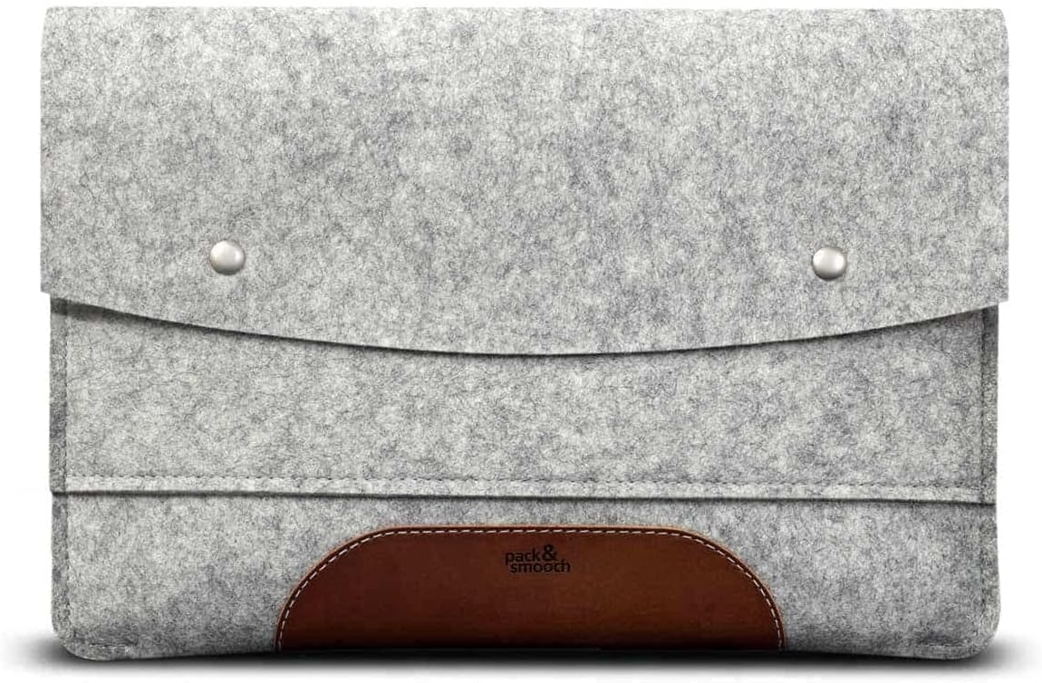 Pack & Smooch Felt Case Compatible with MacBook Pro 13 | 100% Wool Felt | Vegetable Tanned Leather | Colour Anthracite/Dark Brown | Hampshire - Image 12