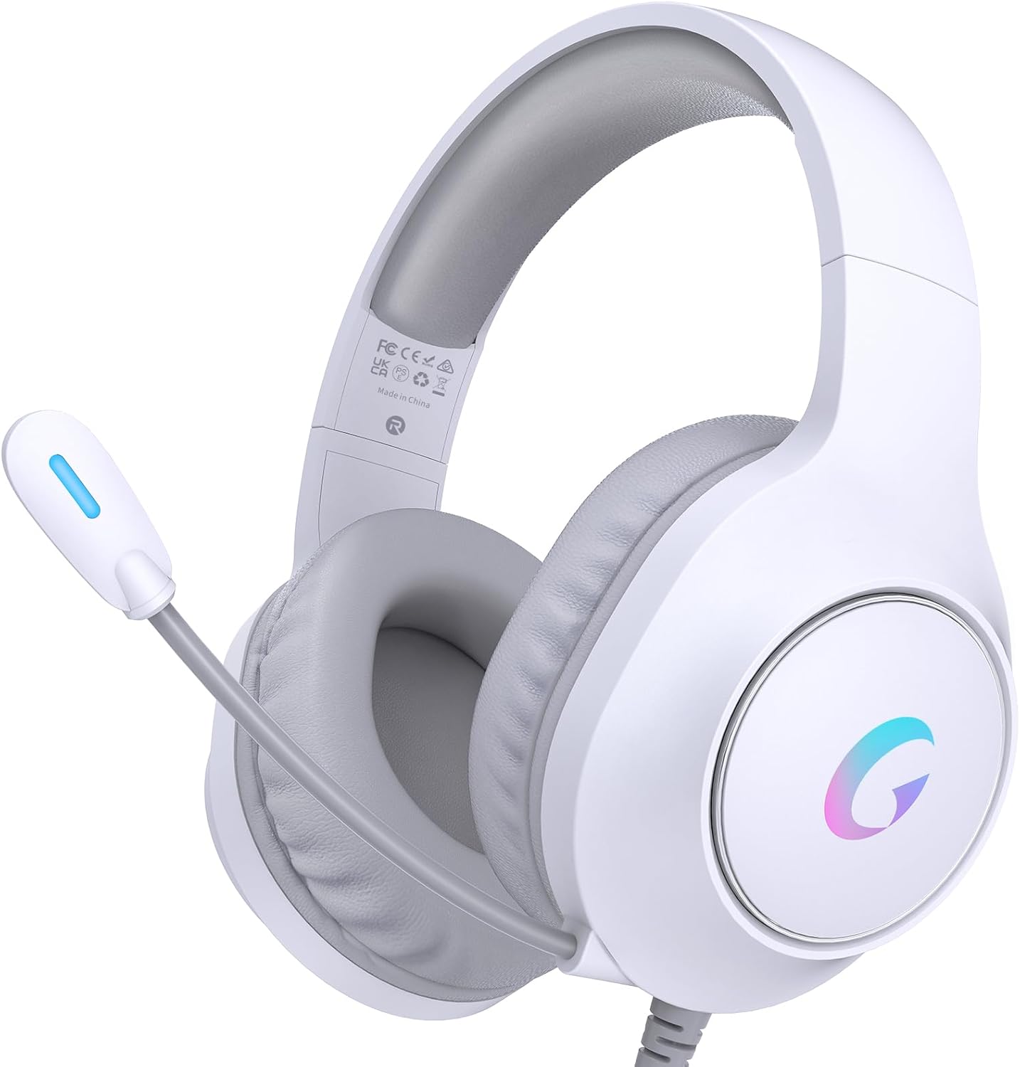 Syndesmos CM7002 gaming headset in light white with RGB lighting