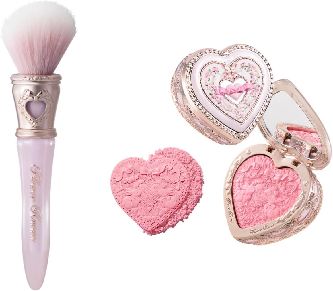 Flower Knows Bunny Garden Embossed Blush & Brush Set,Talc-Free Rose Satin Powder Blush,Highly Pigmented,Buildable&Blendable,Natural Glow Cheek Color for a Fresh,Awake Look,Gift-Worthy(03 Ballet Tutu) - Image 1