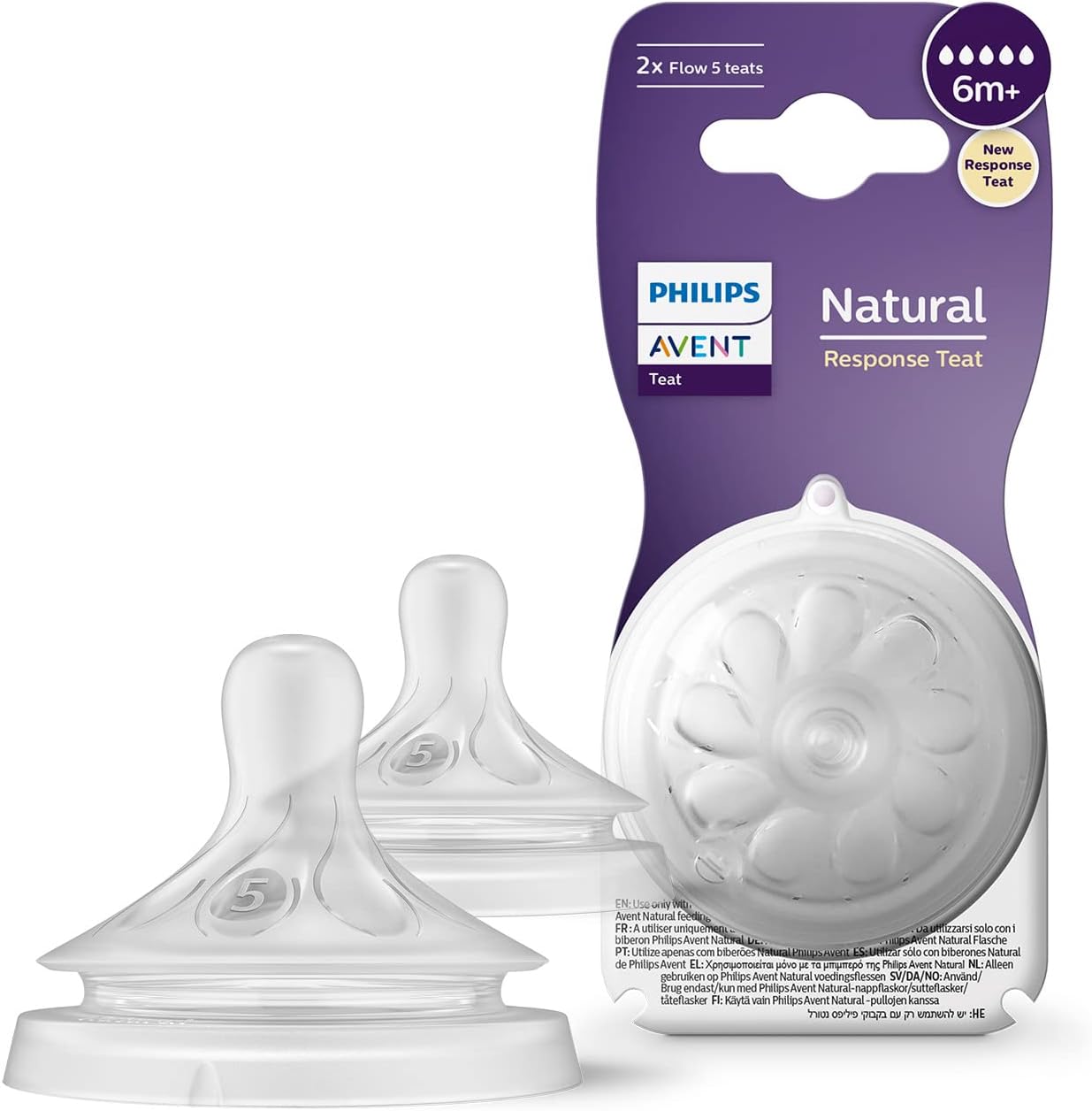 Philips Avent Natural Response Bottle Teat - 2 x Baby Bottle Flow 5 Teats for Babies Aged 6+ Months, BPA Free (Model SCY965/02) - Image 1