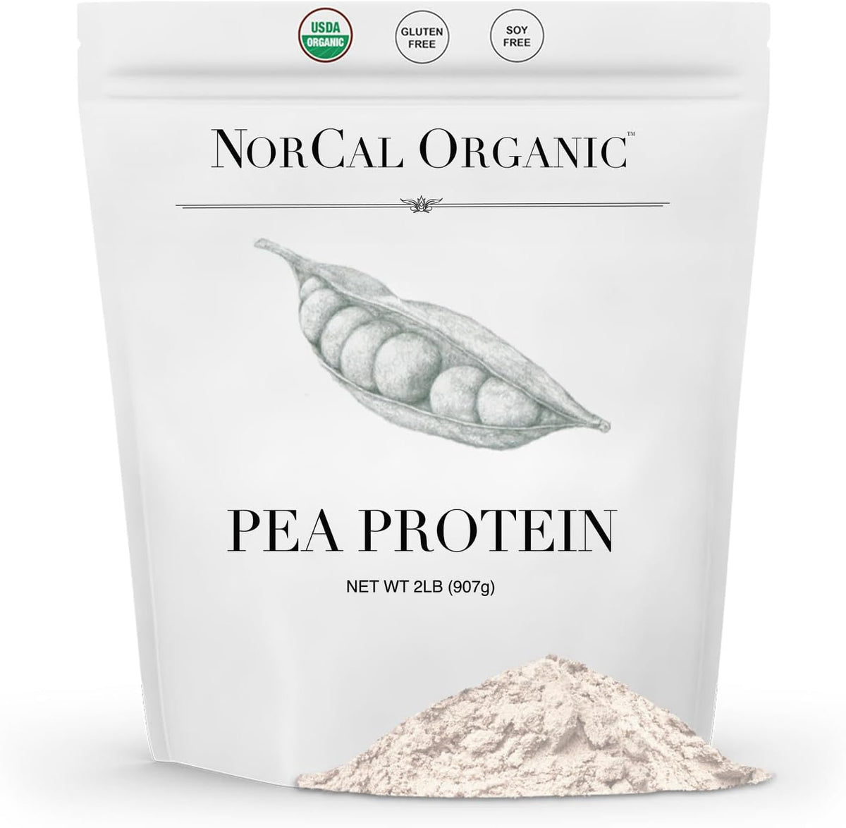 NorCal Organic Premium Pea Protein Isolate front view showing 22g protein label.