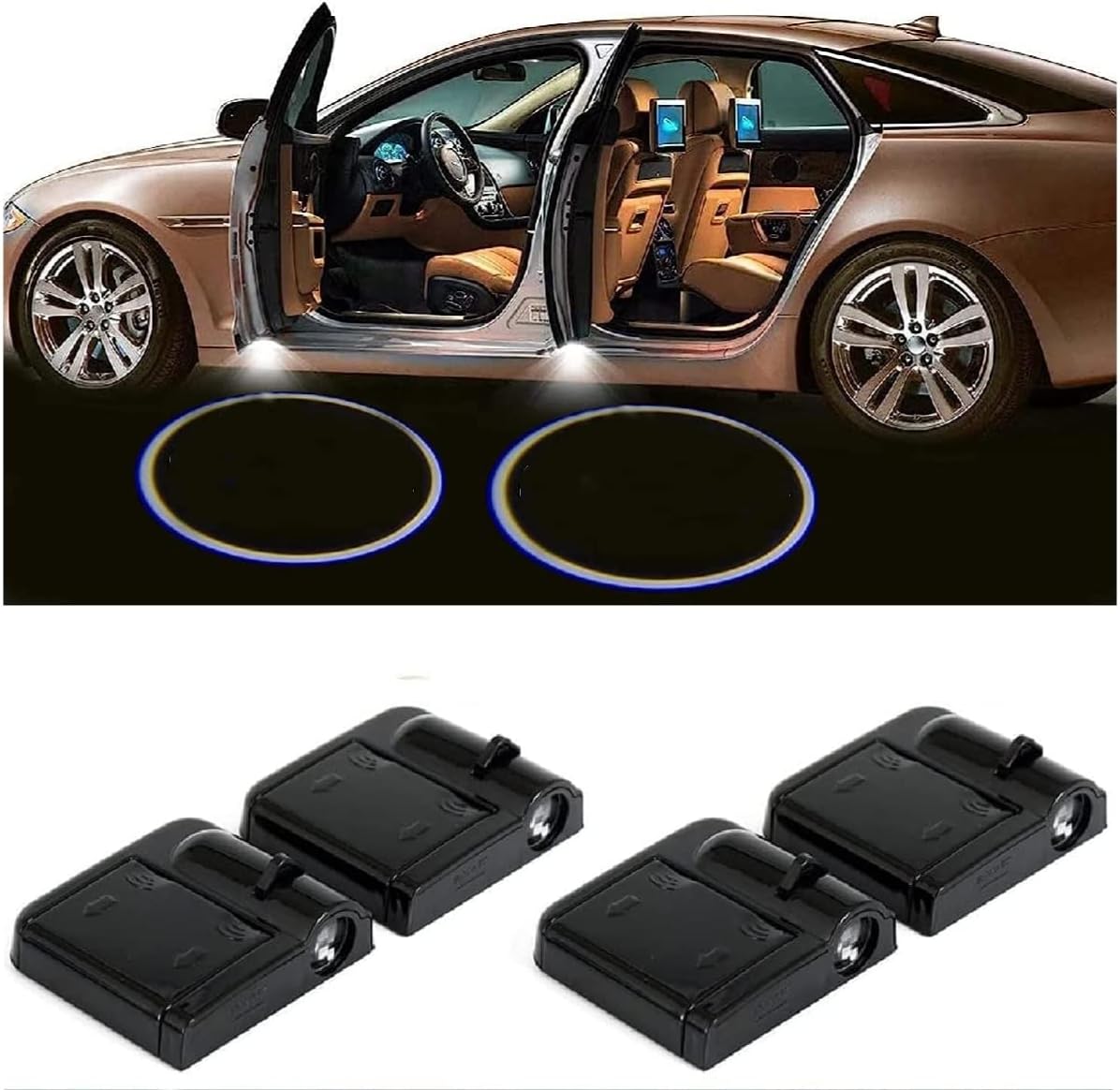 Generic custom car door projector lights black 2 pack front view