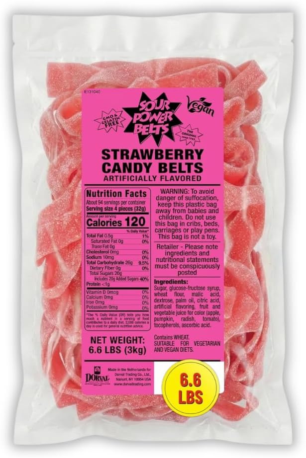Sour Power Strawberry Candy Belts, 2.5 lb Bulk Tub Resealable, Vegan Strawberry Sour Belts Candy Since 1985, Soft Chewy Sweet Tart, Non-GMO Gelatin Free, Bubble Wrapped and Boxed for Shipping - Image 11