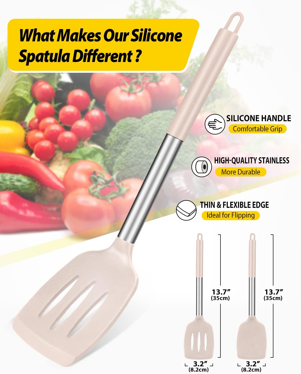 Bundlepro slotted kitchen spatula set stainless steel handle