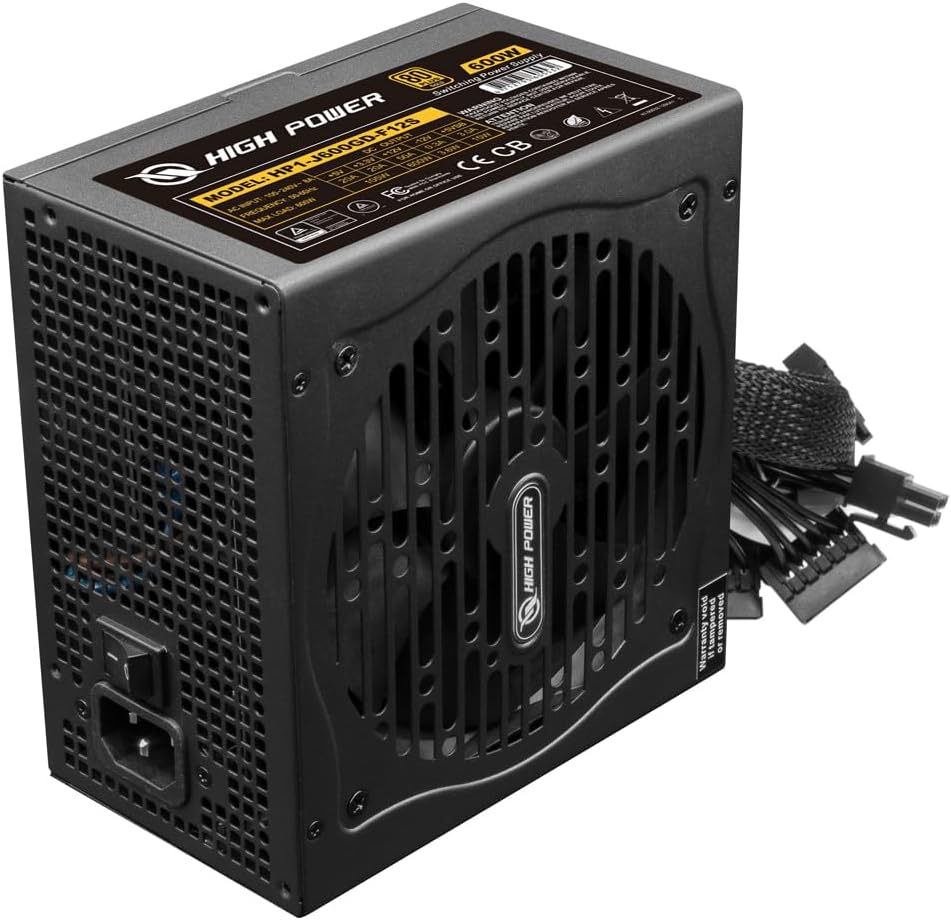 High Power 600W power supply front view showing honeycomb ventilation grid
