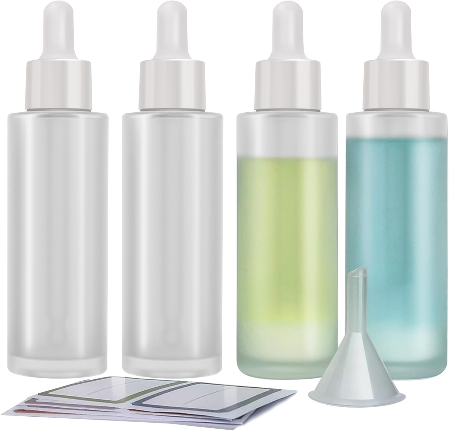 Aozita 4 Pack frosted glass dropper bottles front view for essential oils.