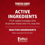 Back label details of Jeffers Thrush Away showing ingredients and usage instructions.