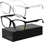 Oilway blue light blocking glasses front view showing the black and transparent square frame design.